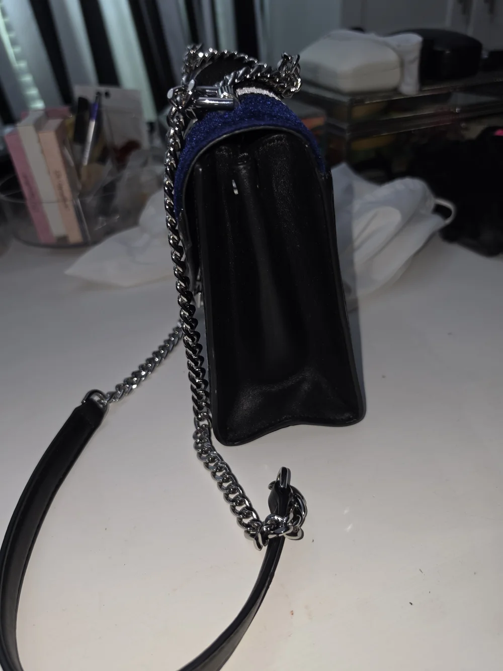 Michael Kors Navy and Black Velvet Chain Shoulder Bag